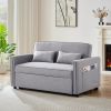 Modern Linen Convertible Loveseat Sleeper Sofa Couch with Adjustable Backrest, 2 Seater Sofa With Pull-Out Bed with 2 Lumbar Pillows For Small Living