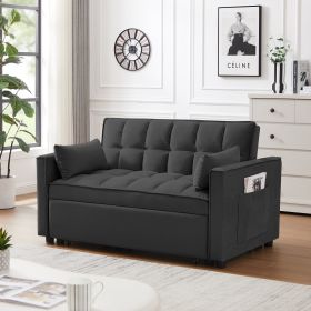 Modern Velvet Loveseat Futon Sofa Couch w/Pullout Bed, Small Love Seat Lounge Sofa w/Reclining Backrest, Toss Pillows, Pockets, Furniture for Living R