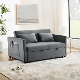 Convertible Sofa Bed, 3-in-1 Versatile Velvet Double Sofa with Pullout Bed, Seat with Adjustable Backrest, Lumbar Pillows, and Living Room Side Pocket