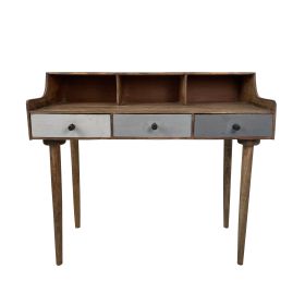 42 Inch Rectangular Mango Wood Home Office Desk, 3 Drawers, 3 Cubbies, Brown