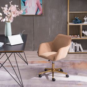 Modern Velvet Fabric Material Adjustable Height 360 revolving Home Office Chair with Gold Metal Legs and Universal Wheels for Indoor,Light Coffee Brow