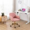 Modern Teddy Fabric Material Adjustable Height 360 Revolving Home Office Chair With Gold Metal Legs And Universal Wheel For Indoor; Pink