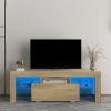 TV Stand with LED RGB Lights,Flat Screen TV Cabinet, Gaming Consoles - in Lounge Room, Living Room and Bedroom,Rustic oak