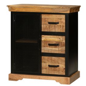 Home Office Cabinet with 3 Drawers and Metal Frame, Oak Brown and Black