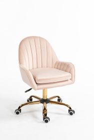 Velvet Home Office Chair with Wheels, Cute Chair with Side Arms and Gold Metal Base for Living Room, Bedroom,and Vanity Room,Bling Desk Nail Desk for