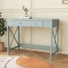 Modern Home Office Desk Study Table Writing Desk with 1 Storage Drawer; Makeup Vanity Dressing Table X Design Accent-Grey