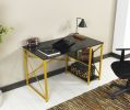 Furnish Home Store Morello Gold Metal Frame 47" Wooden Top 2 Shelves Writing and Computer Desk for Home Office, Black