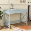 Modern Home Office Desk Study Table Writing Desk with 1 Storage Drawer; Makeup Vanity Dressing Table X Design Accent-Grey