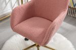 Modern Teddy Fabric Material Adjustable Height 360 Revolving Home Office Chair With Gold Metal Legs And Universal Wheel For Indoor; Pink
