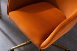 Modern Velvet Fabric Material Adjustable Height 360 revolving Home Office Chair with Gold Metal Legs and Universal Wheels for Indoor; Orange