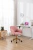 Modern Teddy Fabric Material Adjustable Height 360 Revolving Home Office Chair With Gold Metal Legs And Universal Wheel For Indoor; Pink