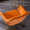 Modern Velvet Fabric Material Adjustable Height 360 revolving Home Office Chair with Gold Metal Legs and Universal Wheels for Indoor; Orange