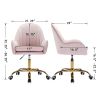 Velvet Home Office Chair with Wheels, Cute Chair with Side Arms and Gold Metal Base for Living Room, Bedroom,and Vanity Room,Bling Desk Nail Desk for