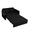 MH 54" Modern Convertible Sofa Bed with 2 Detachable Arm Pockets, Velvet Loveseat Sofa with Pull Out Bed, 2 Pillows and Living Room Adjustable Backres