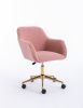 Modern Teddy Fabric Material Adjustable Height 360 Revolving Home Office Chair With Gold Metal Legs And Universal Wheel For Indoor; Pink