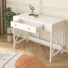 Modern Home Office Desk Study Table Writing Desk with 1 Storage Drawer; Makeup Vanity Dressing Table X Design Accent-White