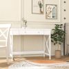 Modern Home Office Desk Study Table Writing Desk with 1 Storage Drawer; Makeup Vanity Dressing Table X Design Accent-White