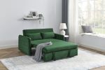 55" Modern Convertible Sofa Bed with 2 Detachable Arm Pockets, Velvet Loveseat Sofa with Pull Out Bed, 2 Pillows and Living Room Adjustable Backrest,
