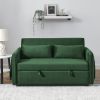 55" Modern Convertible Sofa Bed with 2 Detachable Arm Pockets, Velvet Loveseat Sofa with Pull Out Bed, 2 Pillows and Living Room Adjustable Backrest,
