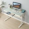 Tempered Glass Standing Desk with Metal Drawer 48 x 24 Inches ;  Adjustable Height Stand up Desk;  Sit Stand Home Office Desk;  Ergonomic Workstation
