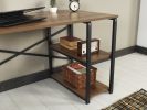 Furnish Home Store Sage Black Metal Frame 47" Wooden Top 2 Shelves Writing and Computer Desk for Home Office, Walnut