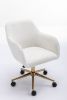Modern Teddy Fabric Material Adjustable Height 360 Revolving Home Office Chair With Gold Metal Legs And Universal Wheel For Indoor,White
