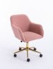 Modern Teddy Fabric Material Adjustable Height 360 Revolving Home Office Chair With Gold Metal Legs And Universal Wheel For Indoor; Pink