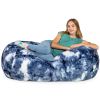 Jaxx Sofa Saxx Bean Bag Couch - 4 Foot - Faux Fur, Blue & White Print