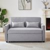 Modern Linen Convertible Loveseat Sleeper Sofa Couch with Adjustable Backrest, 2 Seater Sofa With Pull-Out Bed with 2 Lumbar Pillows For Small Living