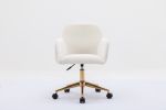 Modern Velvet Fabric Material Adjustable Height 360 revolving Home Office Chair with Gold Metal Legs and Universal Wheels for Indoor,Ivory