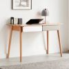 Solid Wood Computer Desk - 47'' Large Size Office Desk with 2 Drawers, Modern Simple Style PC Table with Gap Design for Home Office, Work, Student, St