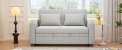 65" Pull Out Sofa Bed Modern Chenille Convertible Loveseat Sofa with Adjsutable Backrest, 2 Pillows, Cup Holders, USB Ports for Living Room, Apartment