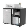 32'' Wide 3 -Drawer Mobile Lateral Filing Cabinet,Black oak and Grey File Cabinet with Printer Stand for Home Office