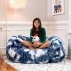 Jaxx Sofa Saxx Bean Bag Couch - 4 Foot - Faux Fur, Blue & White Print