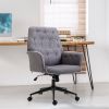 Vinsetto Linen Home Office Chair, Tufted Height Adjustable Computer Desk Chair with Swivel Wheels and Padded Armrests, Dark Gray