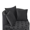 Velvet Upholstered Swivel Chair for Living Room, with Button Tufted Design and Movable Wheels, Including 3 Pillows, Black