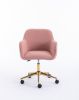 Modern Teddy Fabric Material Adjustable Height 360 Revolving Home Office Chair With Gold Metal Legs And Universal Wheel For Indoor; Pink