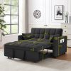 Modern Velvet Loveseat Futon Sofa Couch w/Pullout Bed, Small Love Seat Lounge Sofa w/Reclining Backrest, Toss Pillows, Pockets, Furniture for Living R