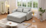65" Pull Out Sofa Bed Modern Chenille Convertible Loveseat Sofa with Adjsutable Backrest, 2 Pillows, Cup Holders, USB Ports for Living Room, Apartment