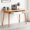 Solid Wood Computer Desk - 47'' Large Size Office Desk with 2 Drawers, Modern Simple Style PC Table with Gap Design for Home Office, Work, Student, St