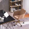 Modern Velvet Fabric Material Adjustable Height 360 revolving Home Office Chair with Gold Metal Legs and Universal Wheels for Indoor,Light Coffee Brow