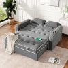 65.7" Linen Upholstered Sleeper Bed, Pull Out Sofa Bed Couch attached two throw pillows, Dual USB Charging Port and Adjustable Backrest for Living Roo