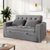65.7" Linen Upholstered Sleeper Bed, Pull Out Sofa Bed Couch attached two throw pillows, Dual USB Charging Port and Adjustable Backrest for Living Roo