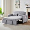 Modern Linen Convertible Loveseat Sleeper Sofa Couch with Adjustable Backrest, 2 Seater Sofa With Pull-Out Bed with 2 Lumbar Pillows For Small Living