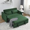 55" Modern Convertible Sofa Bed with 2 Detachable Arm Pockets, Velvet Loveseat Sofa with Pull Out Bed, 2 Pillows and Living Room Adjustable Backrest,