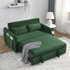 55" Modern Convertible Sofa Bed with 2 Detachable Arm Pockets, Velvet Loveseat Sofa with Pull Out Bed, 2 Pillows and Living Room Adjustable Backrest,