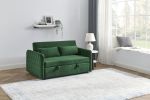 55" Modern Convertible Sofa Bed with 2 Detachable Arm Pockets, Velvet Loveseat Sofa with Pull Out Bed, 2 Pillows and Living Room Adjustable Backrest,