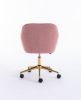 Modern Teddy Fabric Material Adjustable Height 360 Revolving Home Office Chair With Gold Metal Legs And Universal Wheel For Indoor; Pink