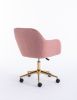 Modern Teddy Fabric Material Adjustable Height 360 Revolving Home Office Chair With Gold Metal Legs And Universal Wheel For Indoor; Pink