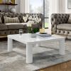 Cream White Coffe Table, 33.5" Modern Minimalist Square Coffee Tables for Living Room Home Office, Sturdy Durable Low Table for Sitting on The Floor,